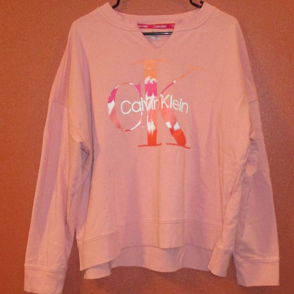 Calvin Klein Sweatshirt Woman XX Large Pink Orange White Warm Long Sleeve Shirt